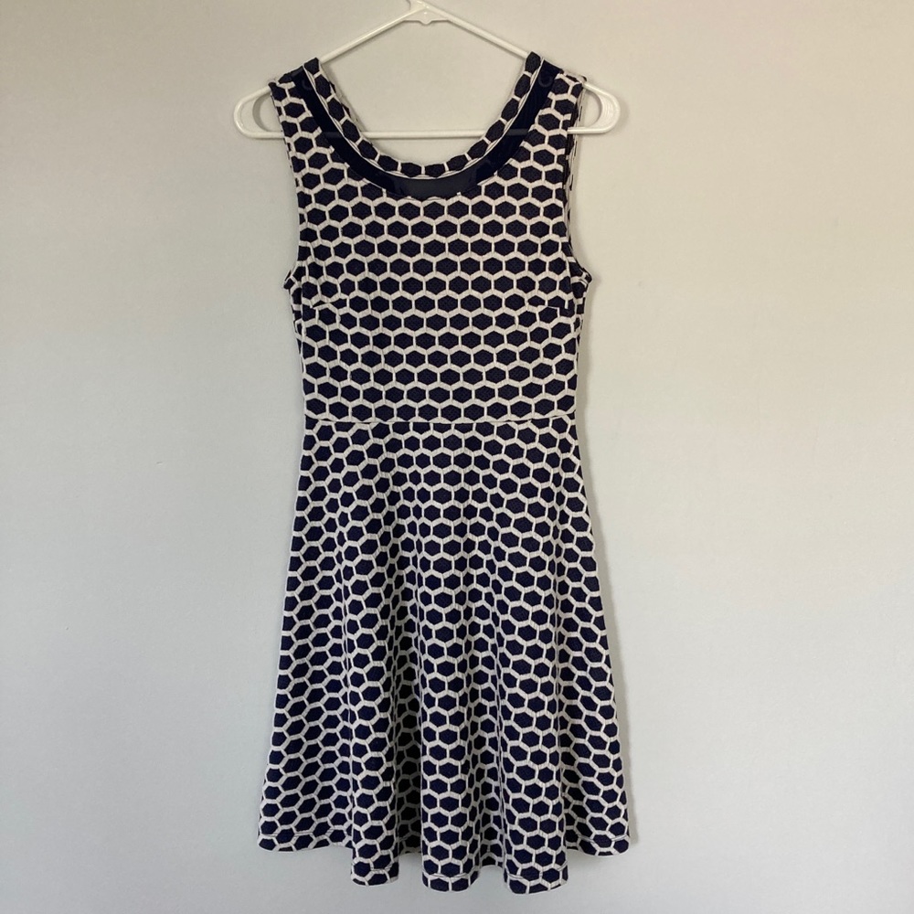👗 Pixley Blue & White Geometric Summer Dress